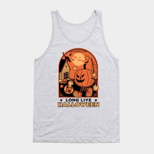 Long Live Halloween - Retro Vintage Halloween Pumpkin Cat Tank Top